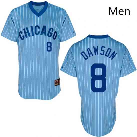 Mens Majestic Chicago Cubs 8 Andre Dawson Authentic BlueWhite Strip Cooperstown Throwback MLB Jersey